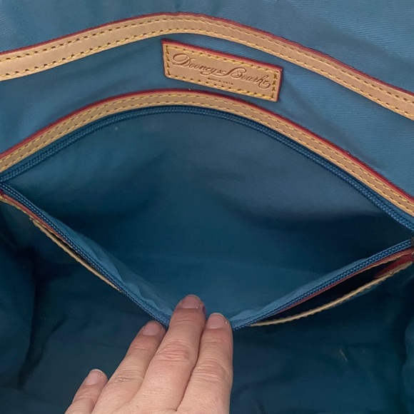 Dooney & Bourke Aqua Patent Leather Tote with Tan Straps - Picture 9 of 13